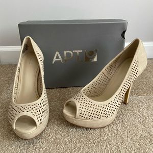 Apt 9 Cream Faux Leather Laser Cut Peep Toe Heels